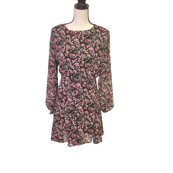 Ax Paris Black/Mauve/Green Multi-color Floral Long Sleeve Mini Dress, Size 18 - Picture 7 of 15